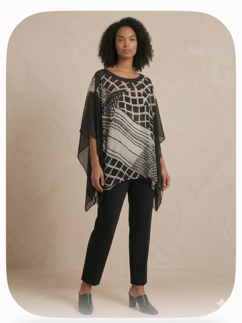 Chico's Black and White Sheer Abstract Blouse Size L/XL